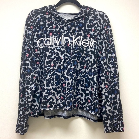 Calvin Klein | Hooded Shirt XL Black/Multi Colored Animal Print Athleisure - Picture 2 of 11